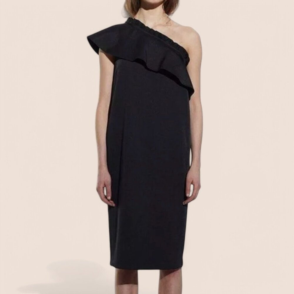 Apiece Apart Black One Shoulder Dress w/ Ruffle